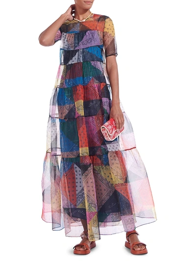 Shop Staud Hyacinth Tiered Patchwork Maxi Dress