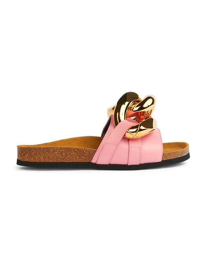 Shop Jw Anderson Chain Leather Slides In Pink