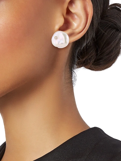 Shop Jia Jia Women's Ocean 16mm Pearl & Diamond Bezel Stud Earrings