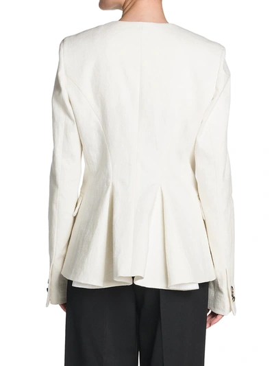 Shop Bottega Veneta Women's Stretch Linen Canvas Jacket In Chalk