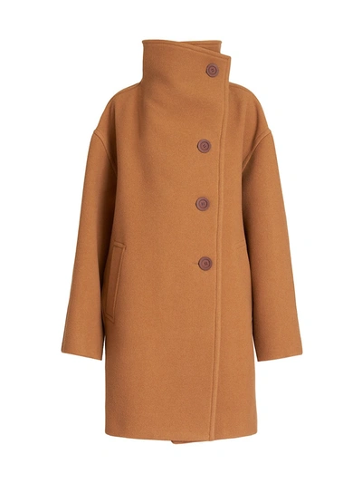 Shop Acne Studios Women's Oschelle Boiled Wool-blend Funnelneck Coat In Camel Brown