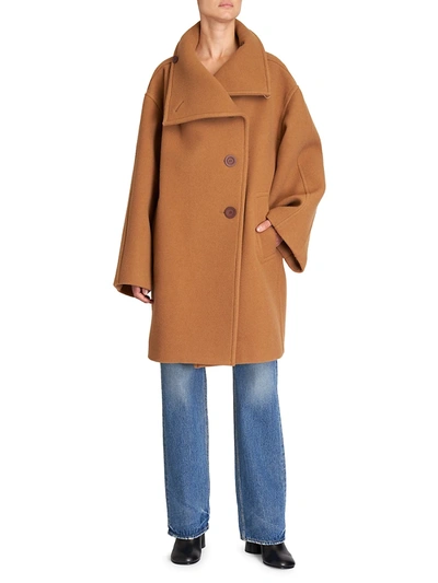 Shop Acne Studios Women's Oschelle Boiled Wool-blend Funnelneck Coat In Camel Brown