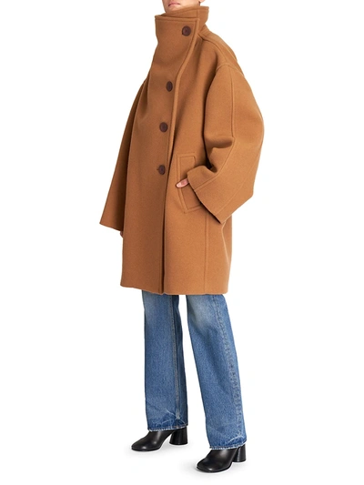 Shop Acne Studios Women's Oschelle Boiled Wool-blend Funnelneck Coat In Camel Brown