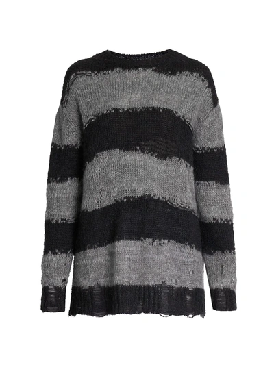 Shop Acne Studios Women's Kalia Block Stripe Distressed Sweater In Grey Black