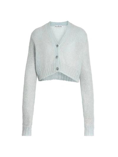 Shop Acne Studios Double Mohair Cropped Cardigan In Pale Blue