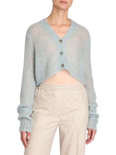 Shop Acne Studios Double Mohair Cropped Cardigan In Pale Blue