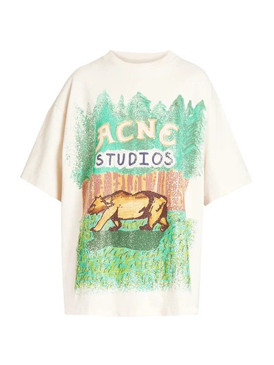 Shop Acne Studios Edra Bear-print Oversized T-shirt In Green Ecru