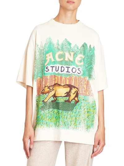 Shop Acne Studios Edra Bear-print Oversized T-shirt In Green Ecru