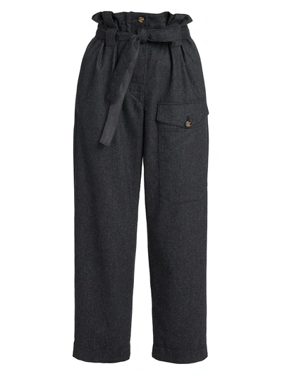 Shop Giorgio Armani Women's Stretch-flannel Paperbag Trousers In Charcoal