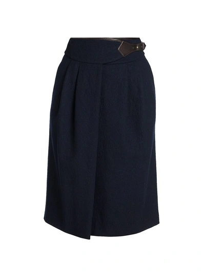 Shop Giorgio Armani Women's Boiled Virgin Wool Midi Skirt In Blue Night