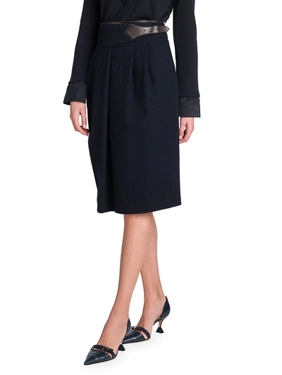 Shop Giorgio Armani Women's Boiled Virgin Wool Midi Skirt In Blue Night