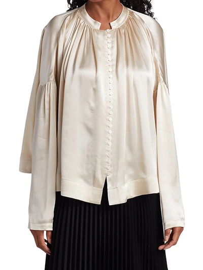 Shop Co Ruched Satin Blouse In Ivory