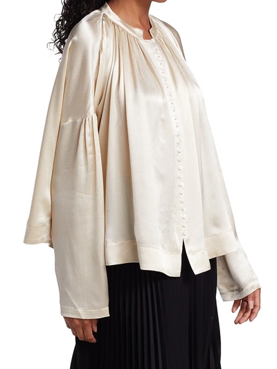 Shop Co Ruched Satin Blouse In Ivory