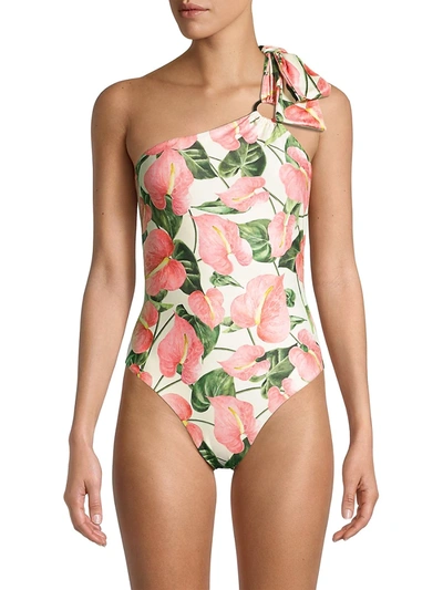 Shop Agua By Agua Bendita Women's Floral One-shoulder One-piece Swimsuit In Pink
