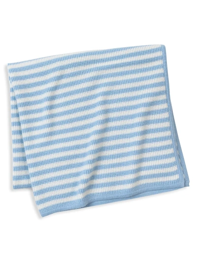 Shop Sofia Cashmere Stripe Cashmere Blanket In Ivory Blue