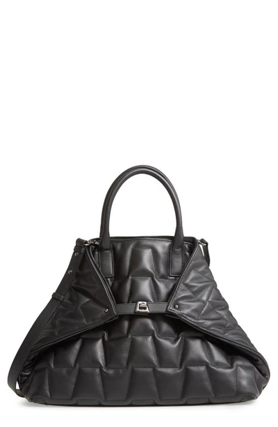 Shop Akris Medium Ai Quilted Trapezoid Leather Tote In Black