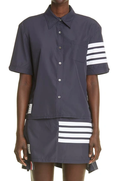Shop Thom Browne 4-bar High/low Button-up Shirt In Navy