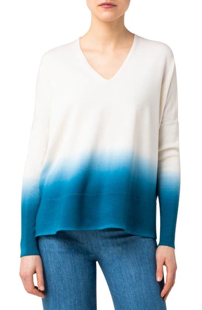 Shop Akris Punto Dip Dye V-neck Sweater In Cream Blue Denim