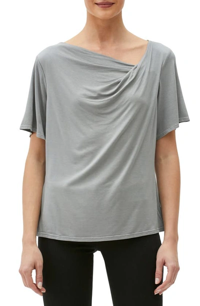 Shop Michael Stars Estelle Asymmetric Drape Neck T-shirt In Sterling