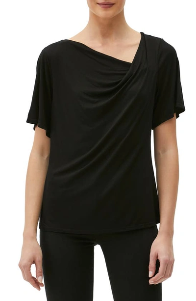 Shop Michael Stars Estelle Asymmetric Drape Neck T-shirt In Black