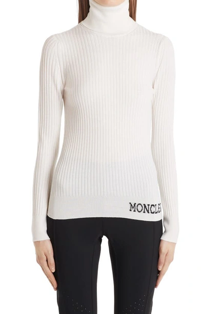 Shop Moncler Rib Logo Wool Sweater In White