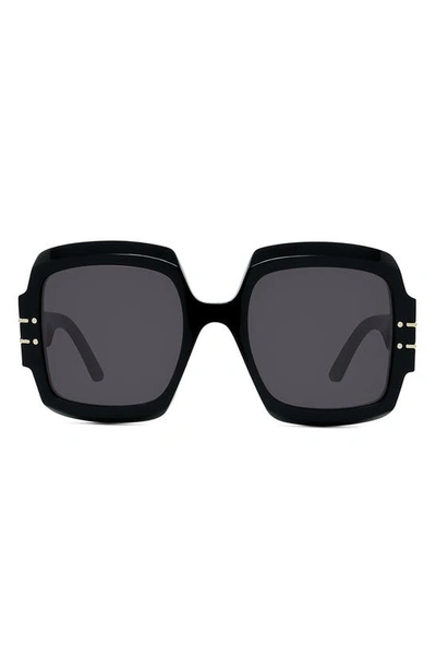 Dior Signature S1u 55mm Oversized Square Acetate Sunglasses In Shiny Black / Smoke