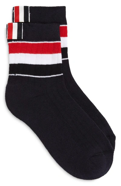 Shop Thom Browne Rwb Stripe Athletic Ankle Socks In Navy