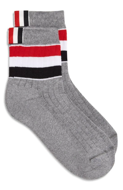 Shop Thom Browne Rwb Stripe Athletic Ankle Socks In Light Grey