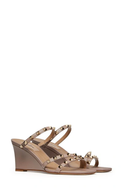 Shop Valentino Rockstud Wedge Sandal In Poudre
