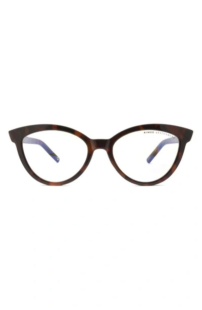 Shop Aimee Kestenberg Madison 50mm Cat Eye Blue Light Blocking Glasses In Milky Tortoise/ Clear