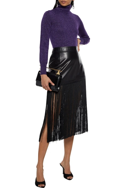 Shop Diane Von Furstenberg Malka Metallic Merino Wool-blend Turtleneck Bodysuit In Purple