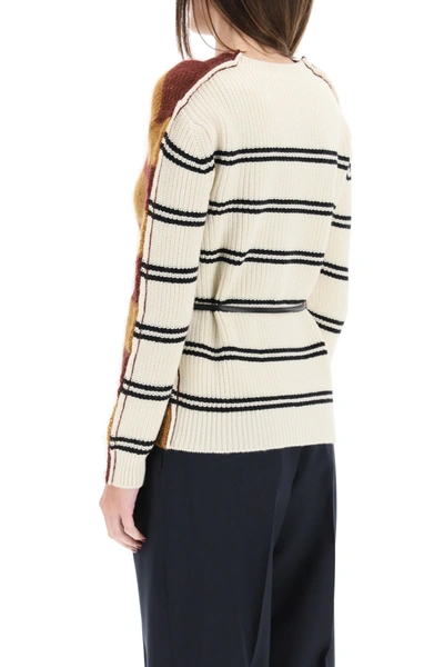 Shop Marni Striped Cardigan In Wool And Mohair In Red,brown,white