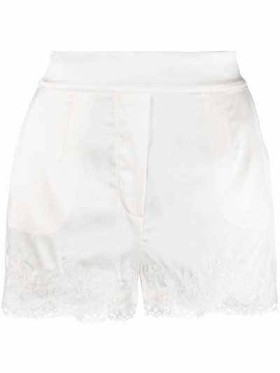 Shop Agent Provocateur Lace-trimmed Satin Shorts In 白色