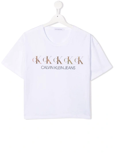 Shop Calvin Klein Logo-print Cotton T-shirt In 白色