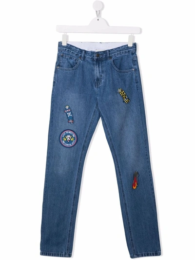 Shop Stella Mccartney Teen Embroidered-patches Jeans In 蓝色