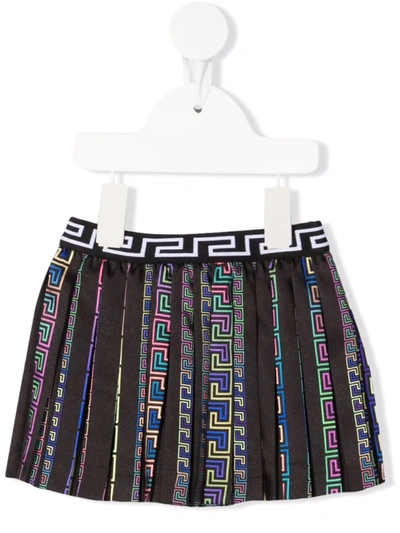 Shop Versace Greca Pattern Pleated Skirt In 黑色