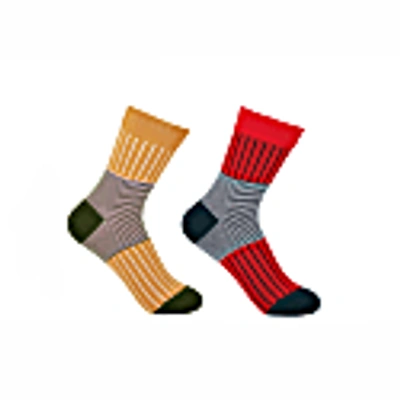 Peper Harow - Made In England Mustard & Scarlet Oxford Stripe Women's Socks 2 Pack In Women's