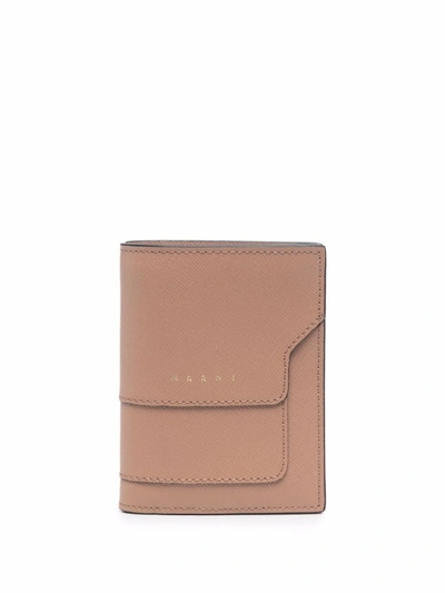 Shop Marni Saffiano Leather Bi-fold Wallet In Braun