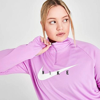 Shop Nike Women's Swoosh Run Half-zip Running Top (plus Size) In Fuchsia Glow