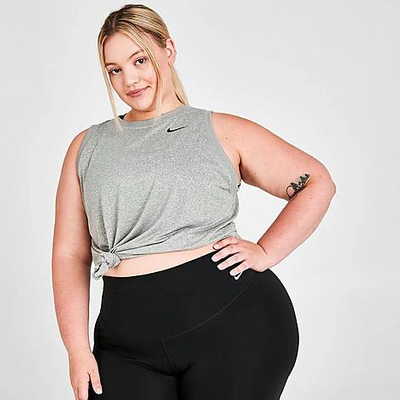 Shop Nike Women's Dri-fit Swoosh Training Tank Top (plus Size) In Dark Grey Heather