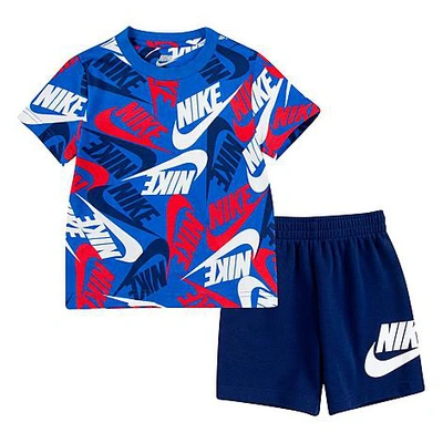 Shop Nike Boys' Toddler Futura Toss Allover Print T-shirt And Shorts Set In Game Royal/volt