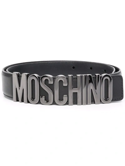 Shop Moschino Logo-lettering Belt In Schwarz