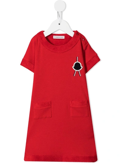 Shop Moncler Towelling-finish Cotton Dress In Red