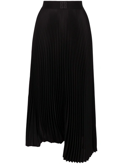 Givenchy Asymmetric Pleated Crepe De Chine Skirt In Schwarz