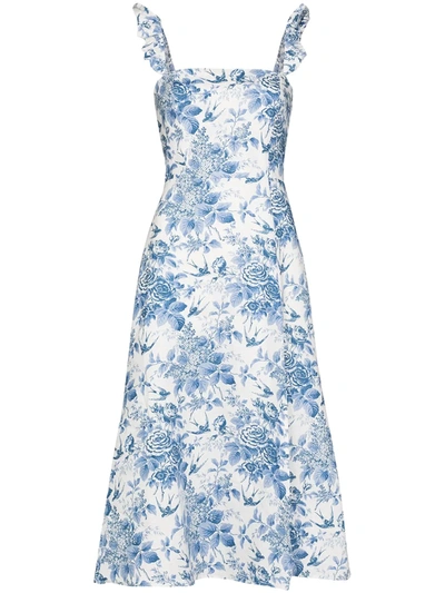 Shop Reformation Spaulding Floral-print Midi Dress In Weiss