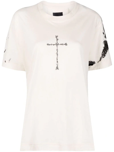Shop Givenchy Cross-print Cotton T-shirt In Nude