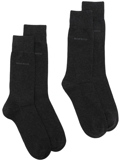 Shop Hugo Boss Logo-print Socks In Grey