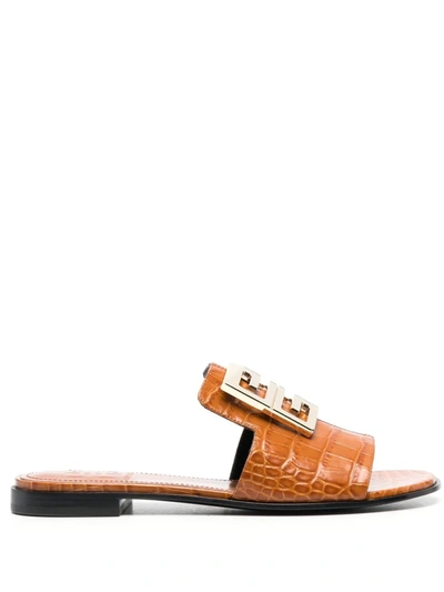 Shop Givenchy Logo-plaque Open-toe Sandals In Braun