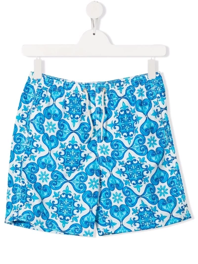 Shop Mc2 Saint Barth Teen Pattern-print Swimming Trunks In Blue