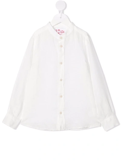 Shop Mc2 Saint Barth Collarless Linen Shirt In White